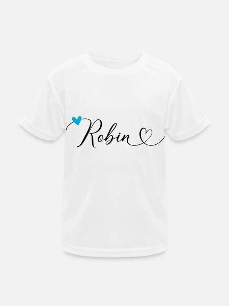 Robin Nom Prénom Calligraphie Coeur - T-shirt sport Enfant - blanc - Devant