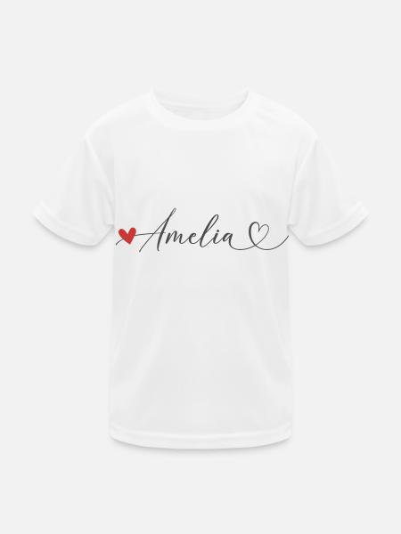 Amelia Name Vorname Kalligrafieherz - Kinder Funktions-T-Shirt - Weiß - Vorne