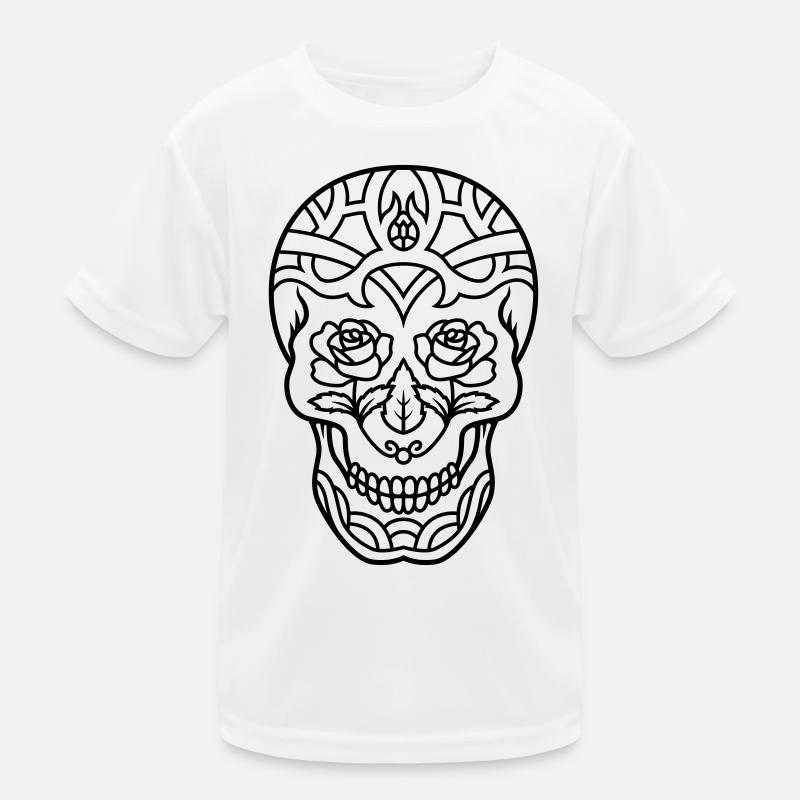 Decorated skull with roses - Kids Functional T-Shirt - white
