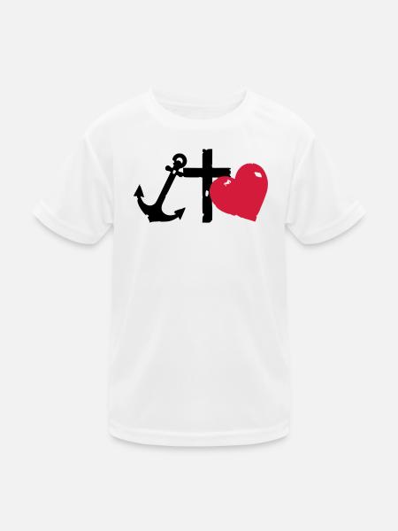 Rote Herzsilhouette glaube-liebe-Hoffnung - Kinder Funktions-T-Shirt - Weiß