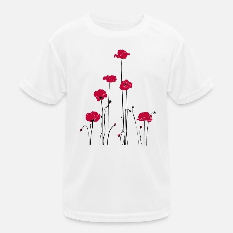 Abstrakte Florale Linienkunst. Mohn Kinder Funktions-T-Shirt