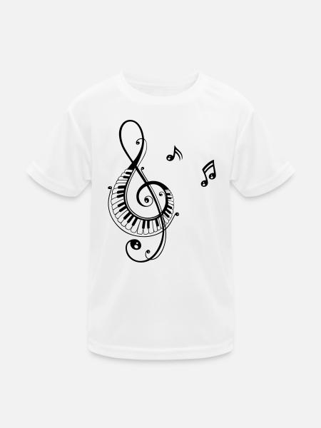 Clef with piano and music notes, i love music. - Kids Functional T-Shirt - white - Front