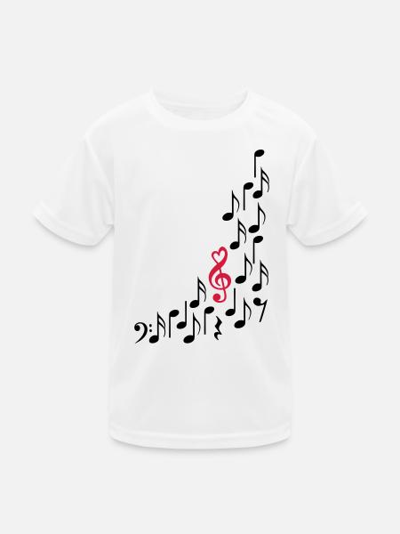 Notenschluessel mit Herz und Noten, bunt - Kinder Funktions-T-Shirt - Weiß - Vorne