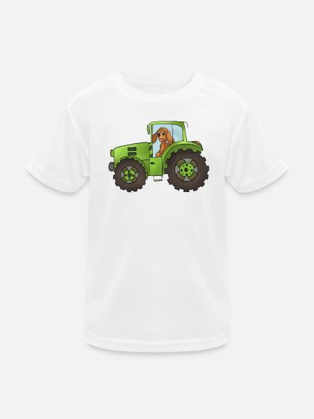 Hund mit Trecker - Kinder Funktions-T-Shirt - Weiß