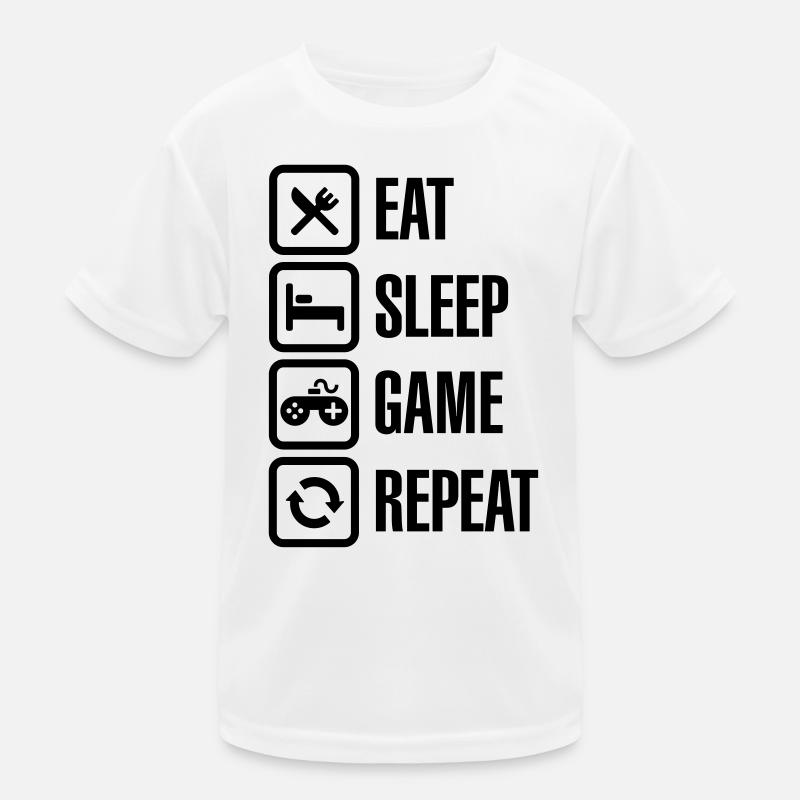 Eat sleep game repeat Kinder Funktions-T-Shirt