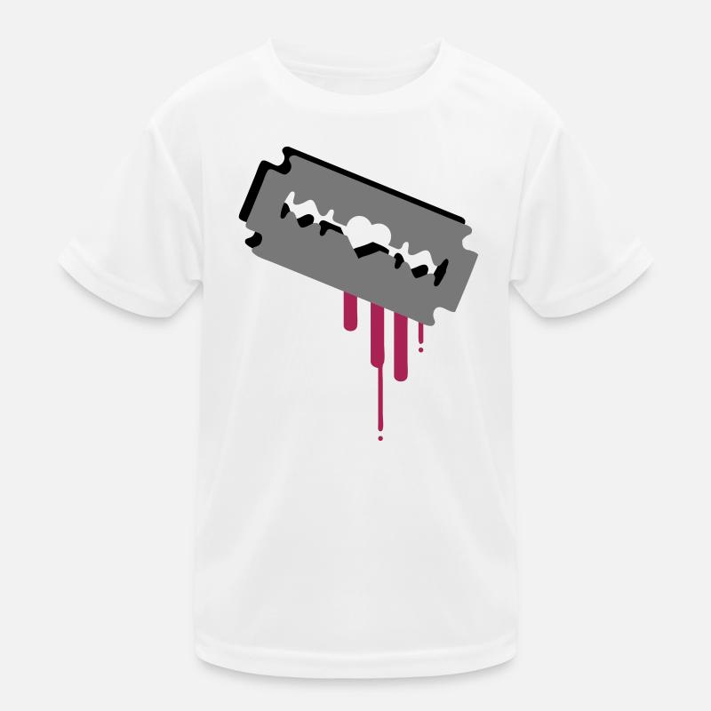 Razor blade with heart and blood Kids Functional T-Shirt