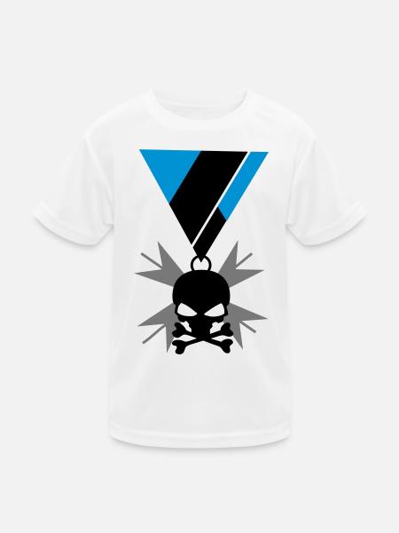 Skull skull and bones medal - Kids Functional T-Shirt - white - Front
