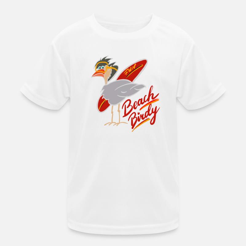 Drôle de cigogne de plage avec planche de surf T-shirt sport Enfant
