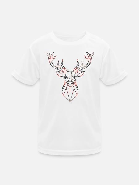 Geometrischer Hirsch mit roten Akzenten - Kinder Funktions-T-Shirt - Weiß