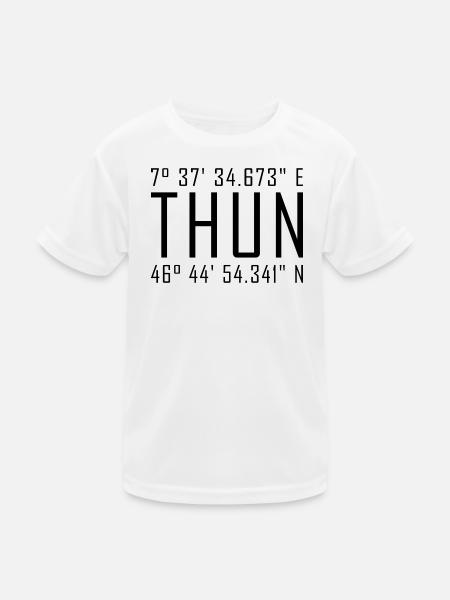 Thun Koordinaten – Typografie mit Ortsbezug Besch - Kinder Funktions-T-Shirt - Weiß