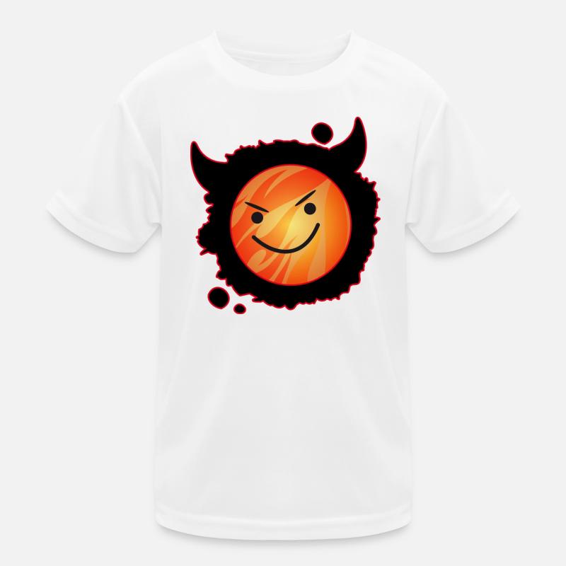 cute devil in flames and glowing face Kids Functional T-Shirt