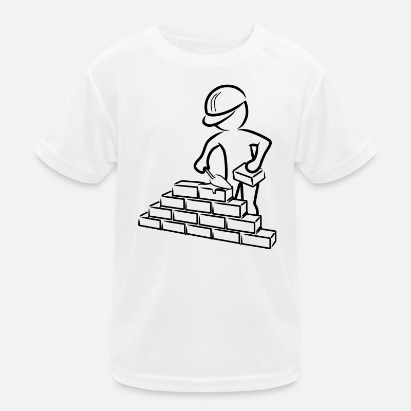 Bauarbeiter mit Maurerkelle, Mörtel und Mauer Kinder Funktions-T-Shirt