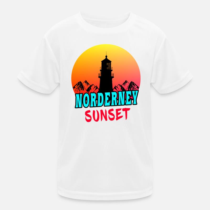 Norderney Sunset Leuchtturm Design / Geschenkidee - Kinder Funktions-T-Shirt - Weiß