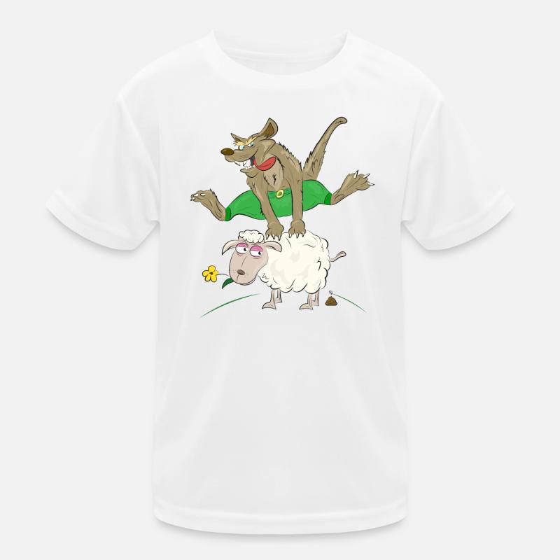 wolf jumps over the sheep - wolf with sheep Kids Functional T-Shirt