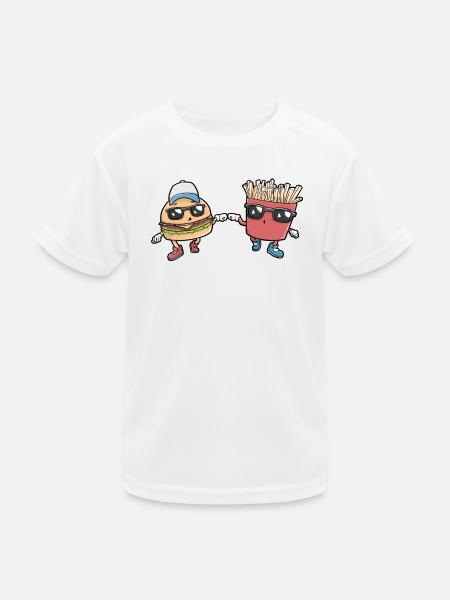 Burger und Pommes Kawaii - Kinder Funktions-T-Shirt - Weiß