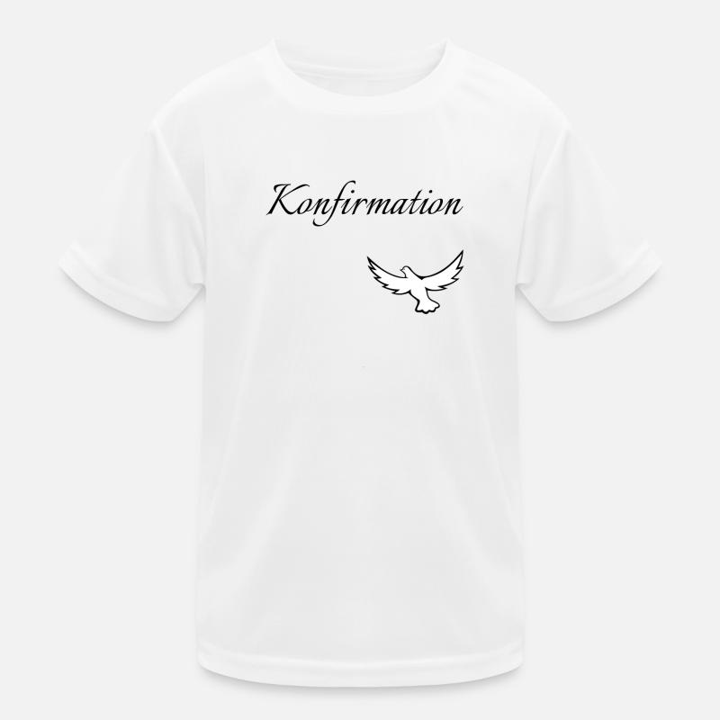 Konfirmation in den Himmel fliegende Taube glauben Kinder Funktions-T-Shirt