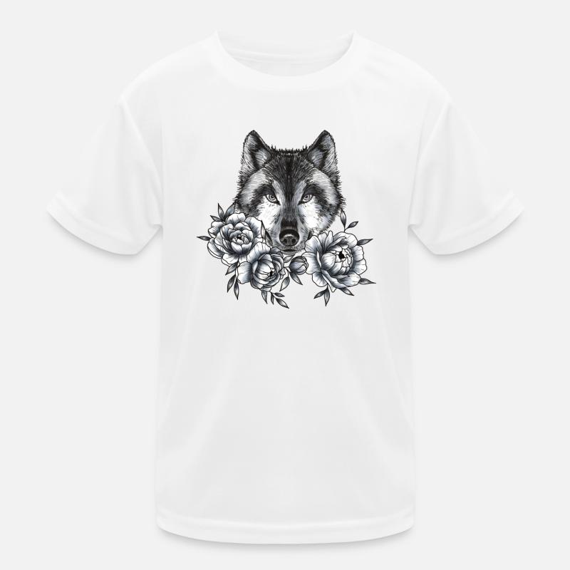 Wolf and Peonies Kids Functional T-Shirt