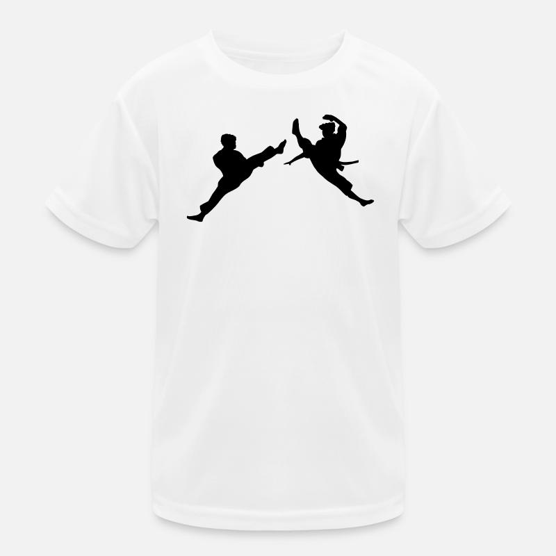 Zwei fliegende Karate-Kick oder Teakwondo-Kick Kinder Funktions-T-Shirt