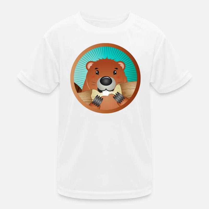 cute rodent patch - beaver nibbles on wood Kids Functional T-Shirt