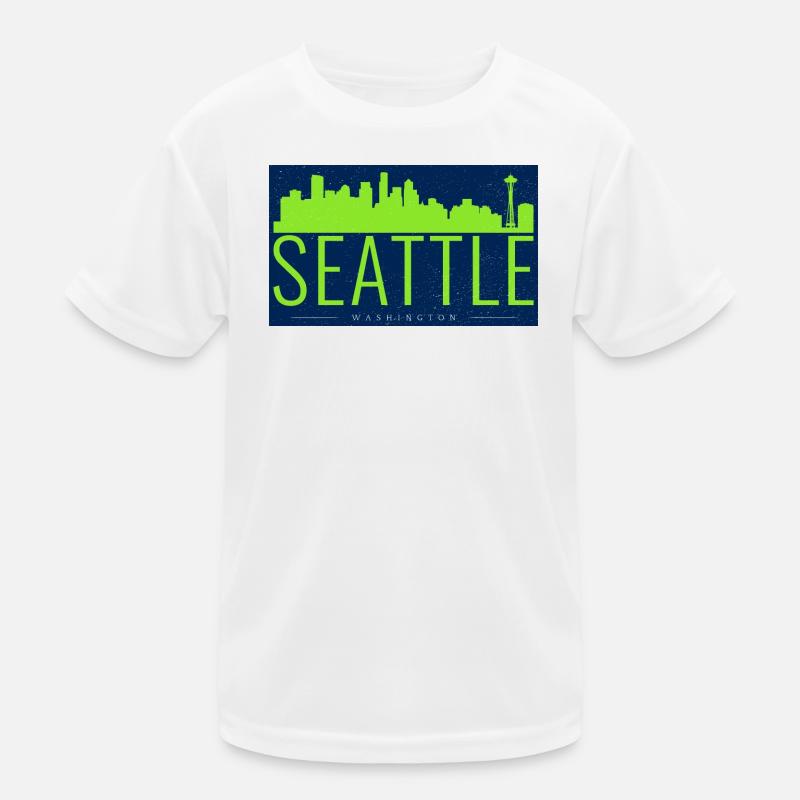 Silhouette vert vif de la Skyline de Seattle T-shirt sport Enfant