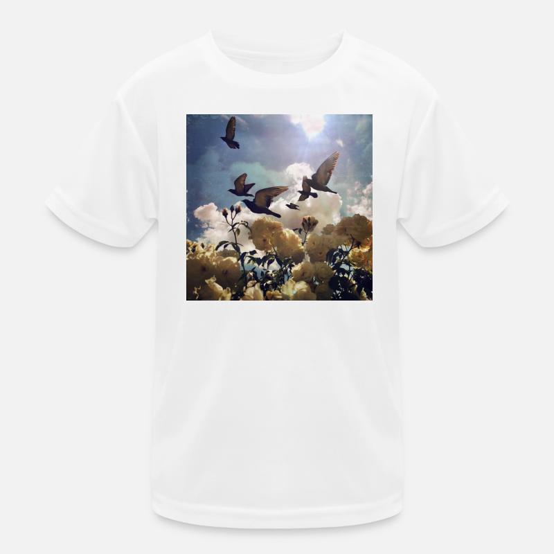 Bird migration over rose petals Kids Functional T-Shirt