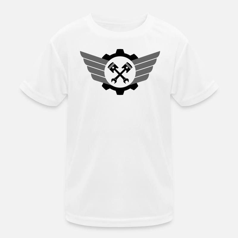 Piston key crossed with gear and wing Kids Functional T-Shirt