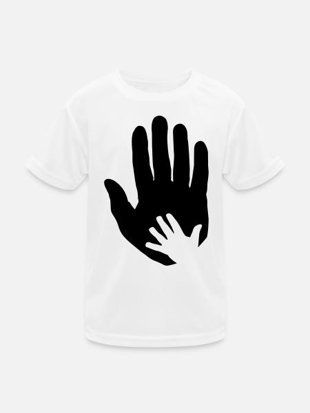 Bébé, main d’enfant dans la main du parent adulte. - T-shirt sport Enfant - blanc - Devant