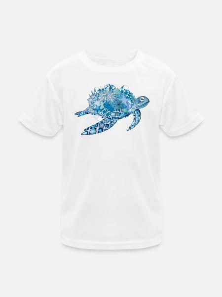 fantasievolle blaue Wasserschildkröte mit Korallen - Kinder Funktions-T-Shirt - Weiß - Vorne