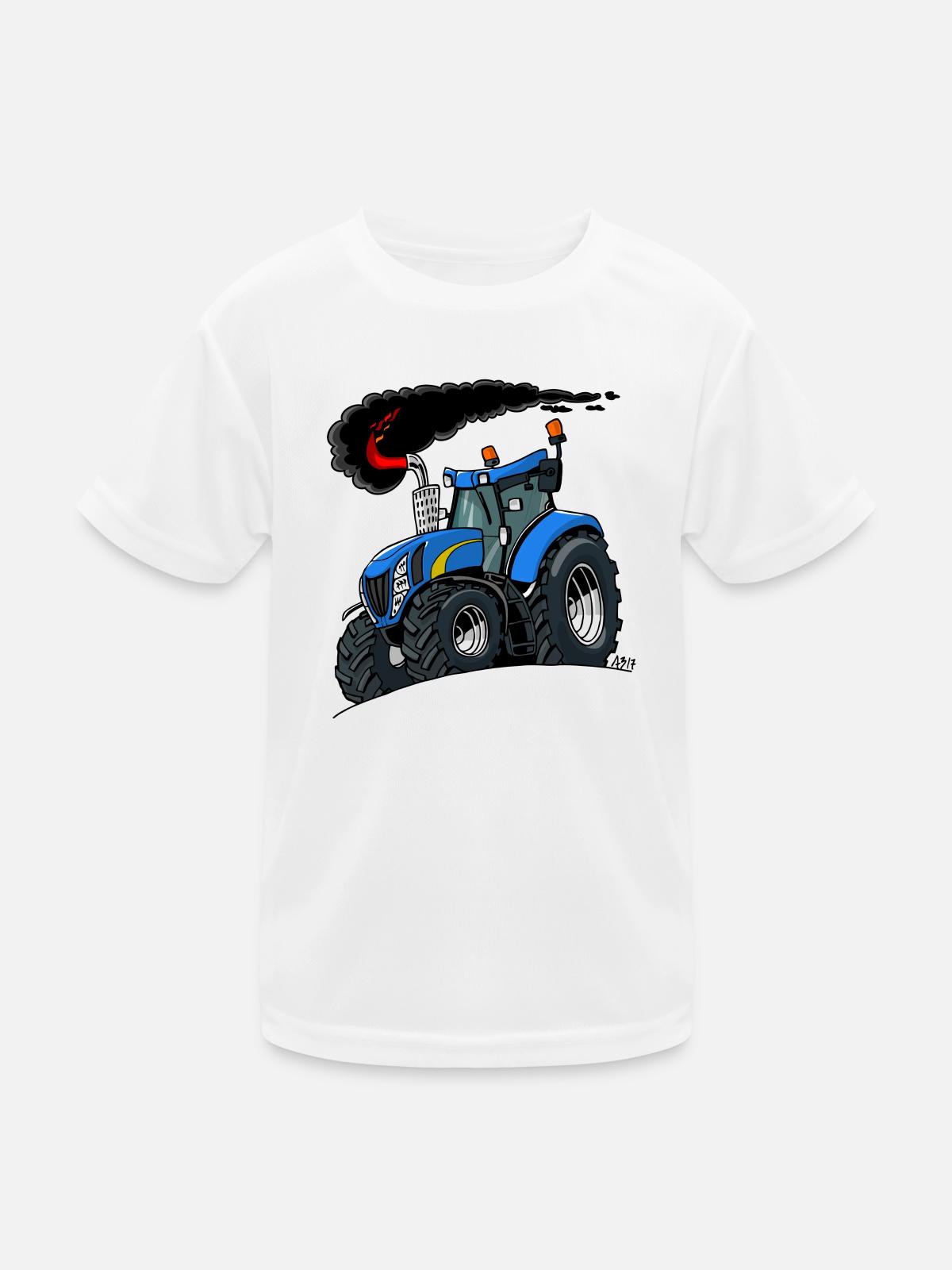 Blauer Traktor - Kinder Funktions-T-Shirt - Weiß - Vorne