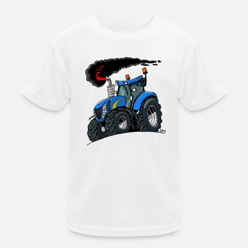 Blauer Traktor Kinder Funktions-T-Shirt