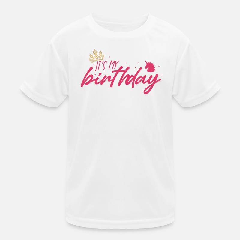 Its My Birthday Pink Script Crown Kids Functional T-Shirt
