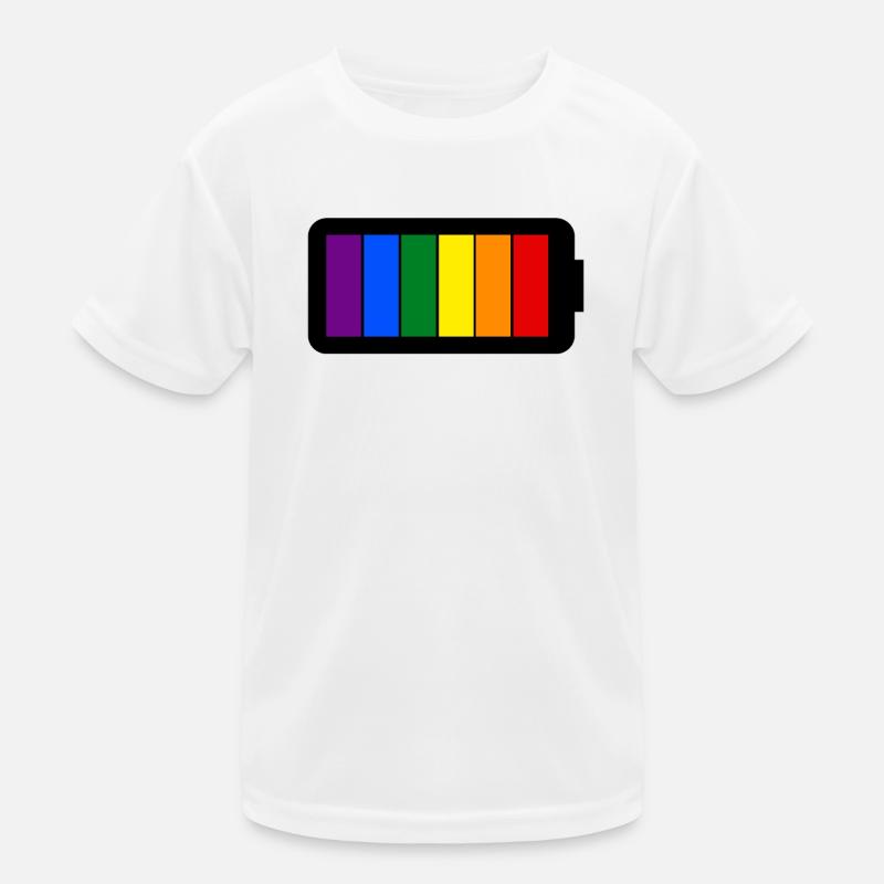 Regenbogenfarben Batterie Loading - Gay Pride - Kinder Funktions-T-Shirt - Weiß