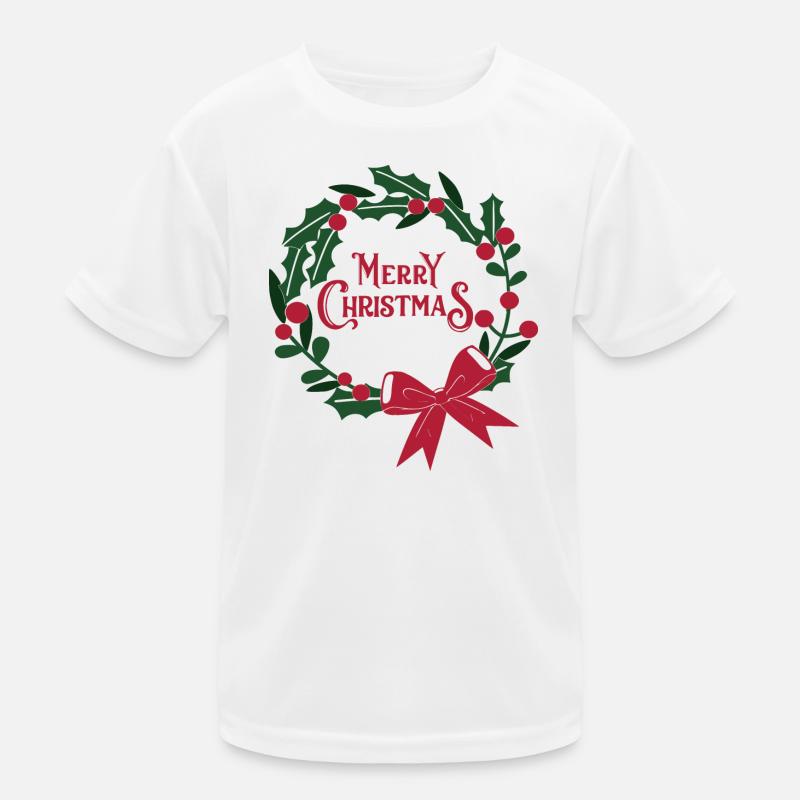Weihnachtskranz mit roter Schleife Kinder Funktions-T-Shirt