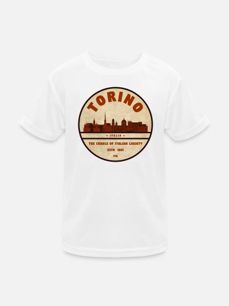 Torino Skyline Retro-Emblem - Kinder Funktions-T-Shirt - Weiß