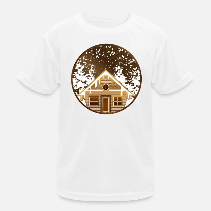 cozy log cabin in the wintry forest Kids Functional T-Shirt