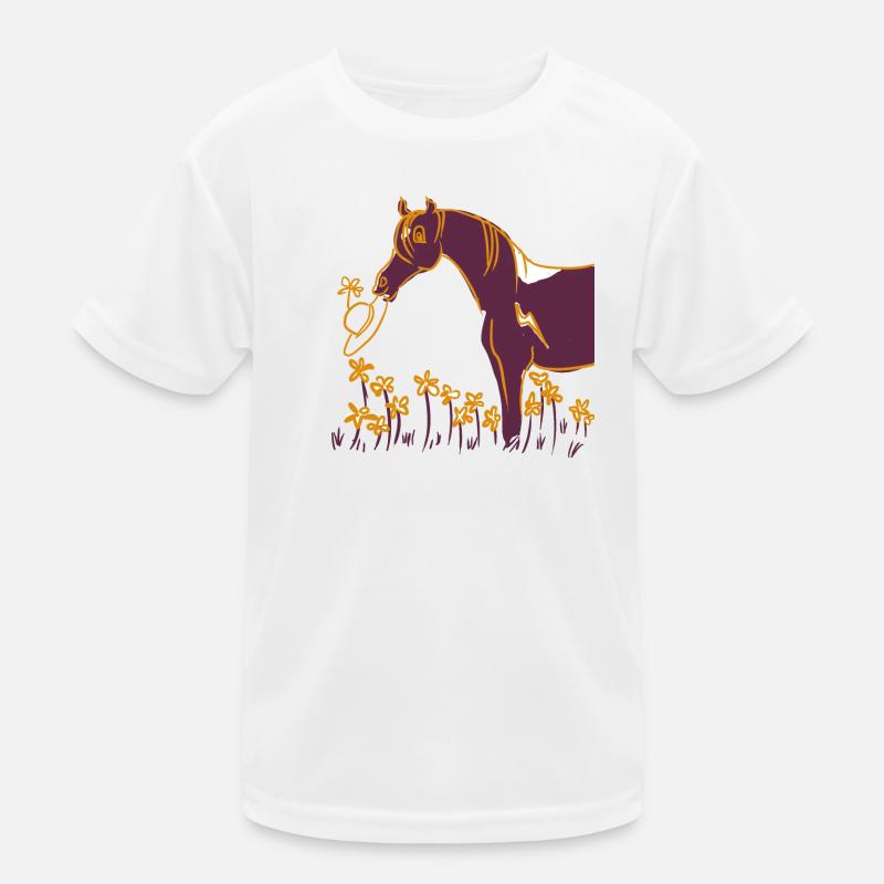 Lila Pferd mit Blumenring Kinder Funktions-T-Shirt