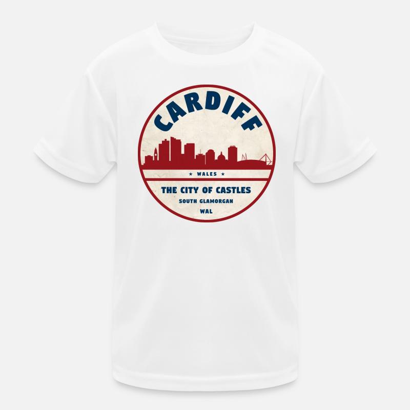 Cardiff Skyline Vintage Abzeichen Kinder Funktions-T-Shirt