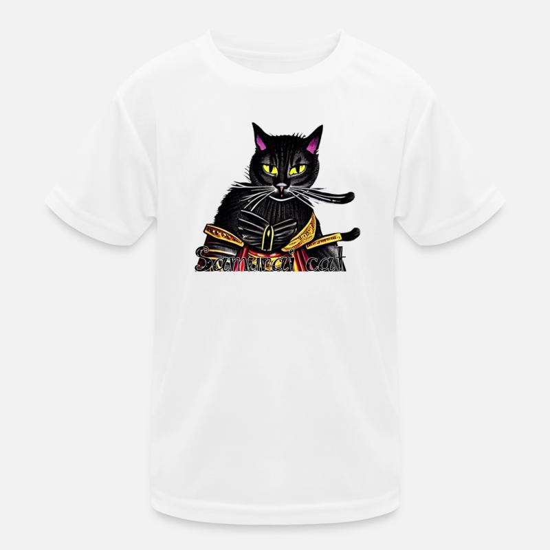 Samurai cat with gold armor - Kids Functional T-Shirt - white