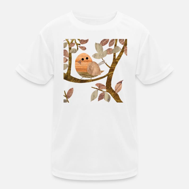 Vogel im Baum - Holz Kinder Funktions-T-Shirt