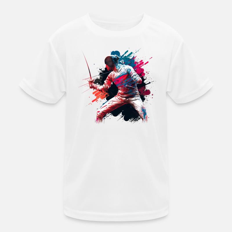 Farbexplosiver Fechter Graffiti - Kinder Funktions-T-Shirt - Weiß