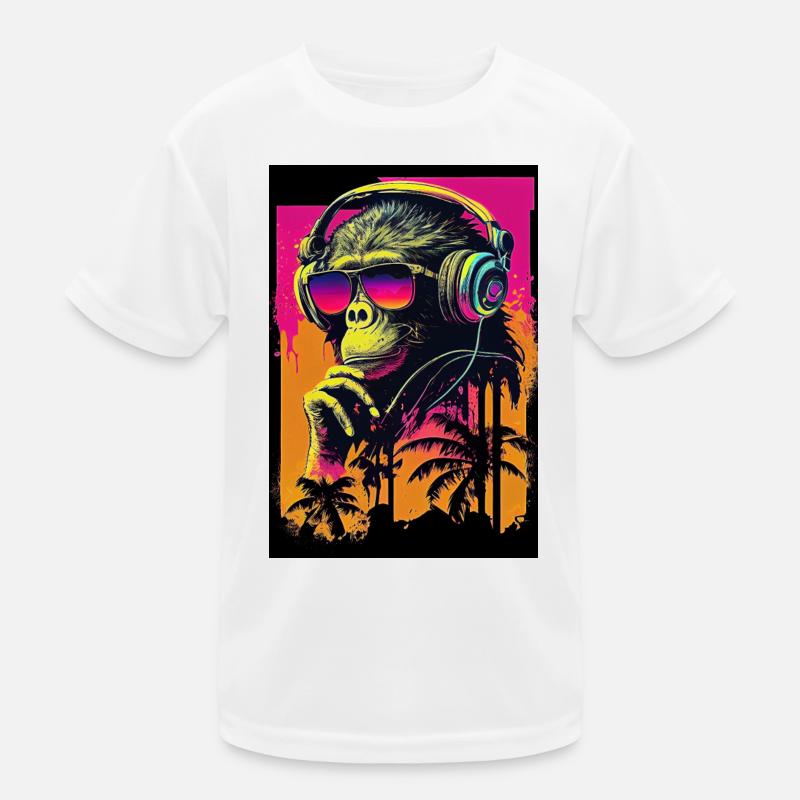 Synthwave retro monkey avec lunettes de soleil et musique T-shirt sport Enfant
