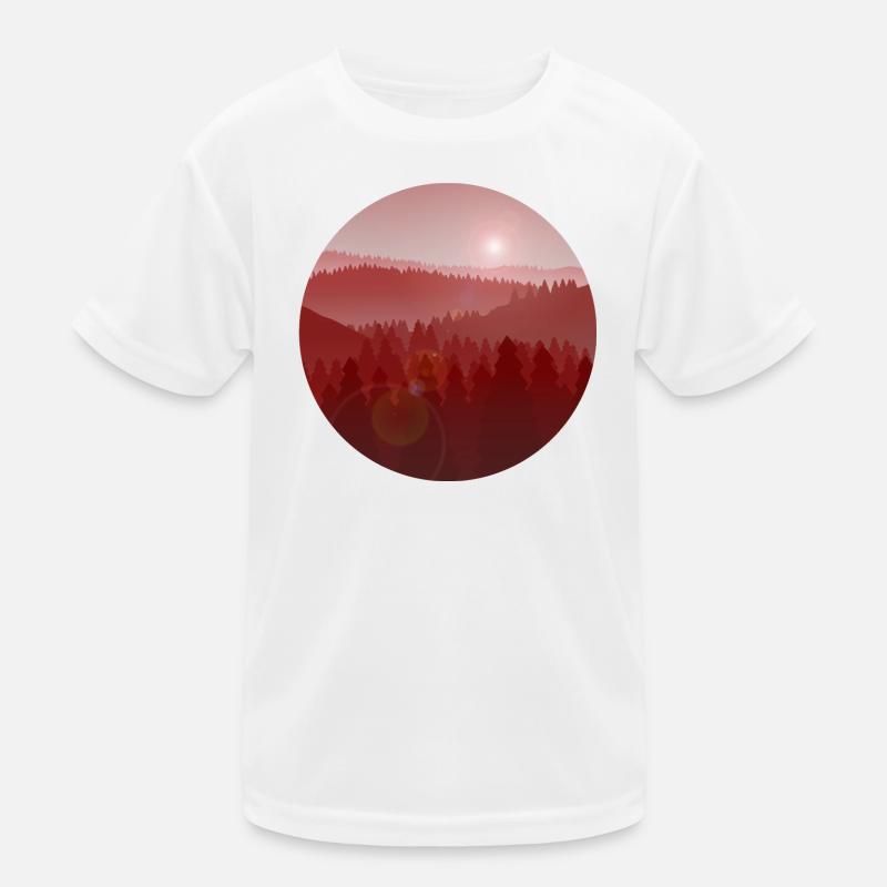 Sunset in pine forest Kids Functional T-Shirt
