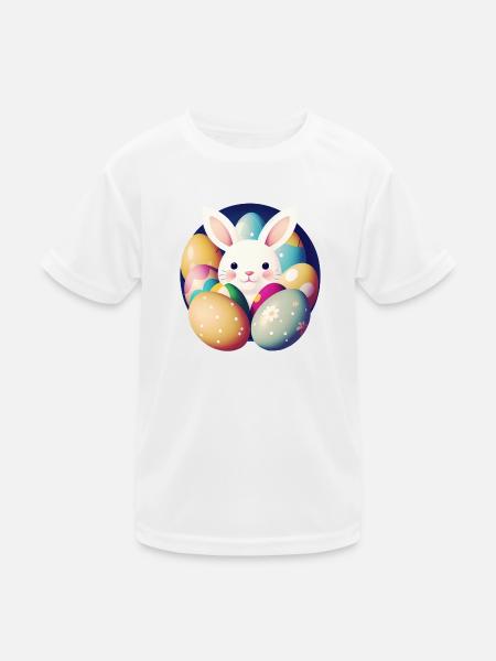 Osterhase mit Ostereiern - Kinder Funktions-T-Shirt - Weiß - Vorne