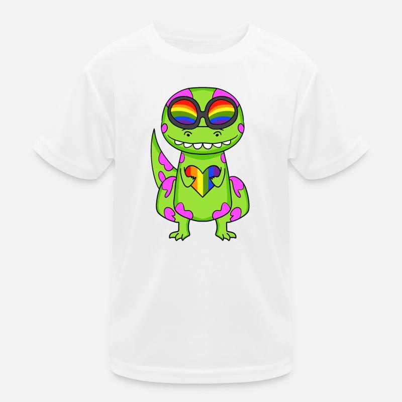 Dino Regenbogen Herz Dinosaurier Mädchen Kinder Funktions-T-Shirt