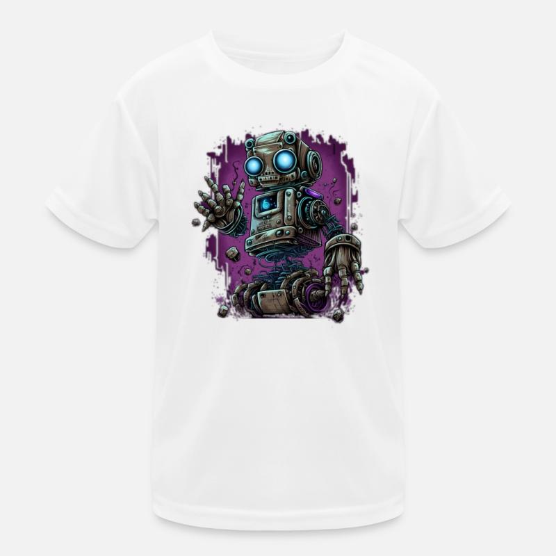 Neon-Dampfroboter im Schrottplatz-Schein - Kinder Funktions-T-Shirt - Weiß