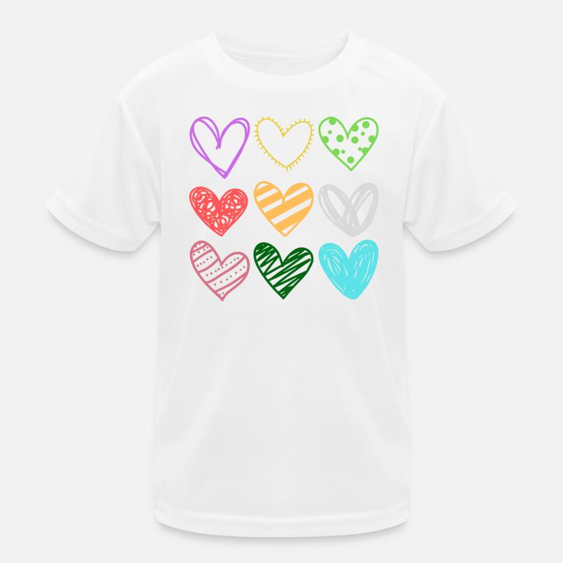 Colorful Doodle Hearts Pattern - Kids Functional T-Shirt - white