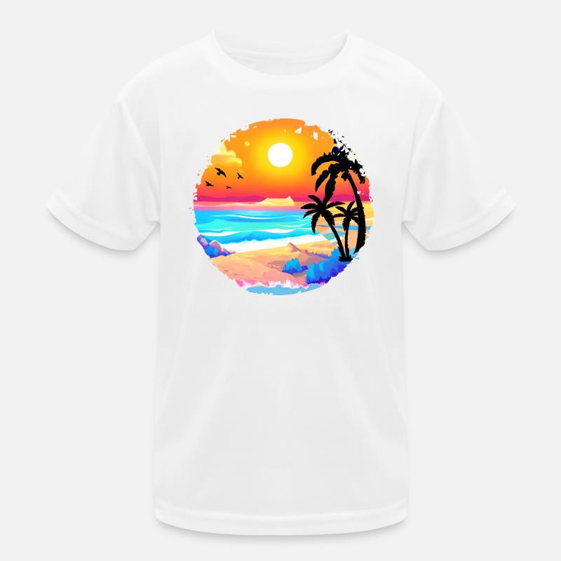 Summer Sunset Beach Watercolor Kids Functional T-Shirt