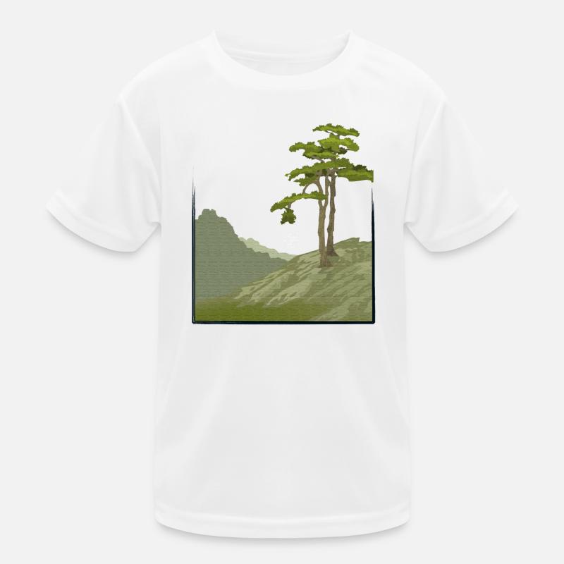 Tree on hill with canvas structure, public domain Kids Functional T-Shirt