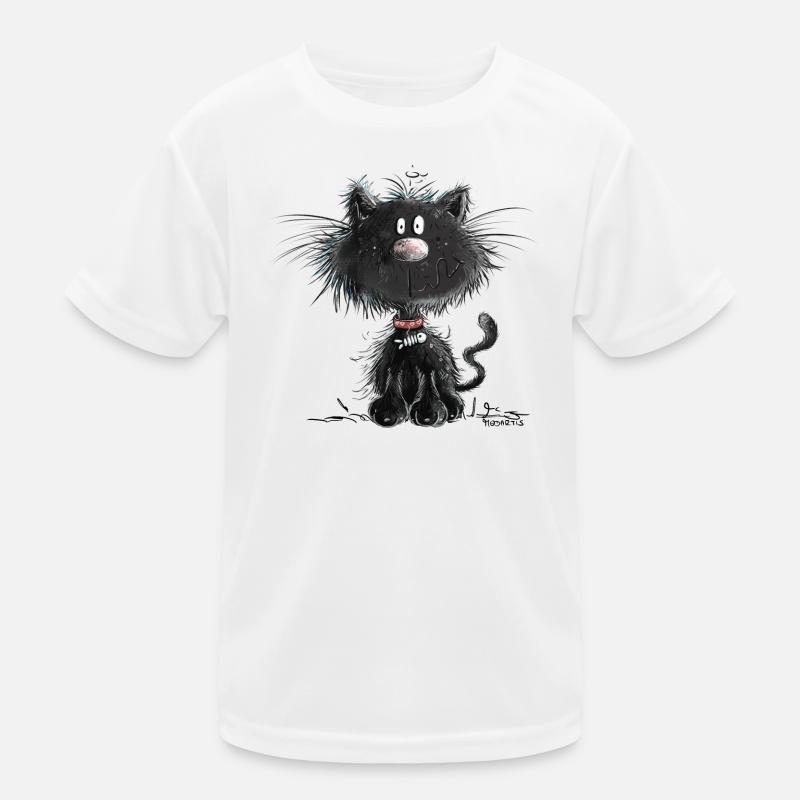 Drollige Schwarze Katze - Kinder Funktions-T-Shirt - Weiß