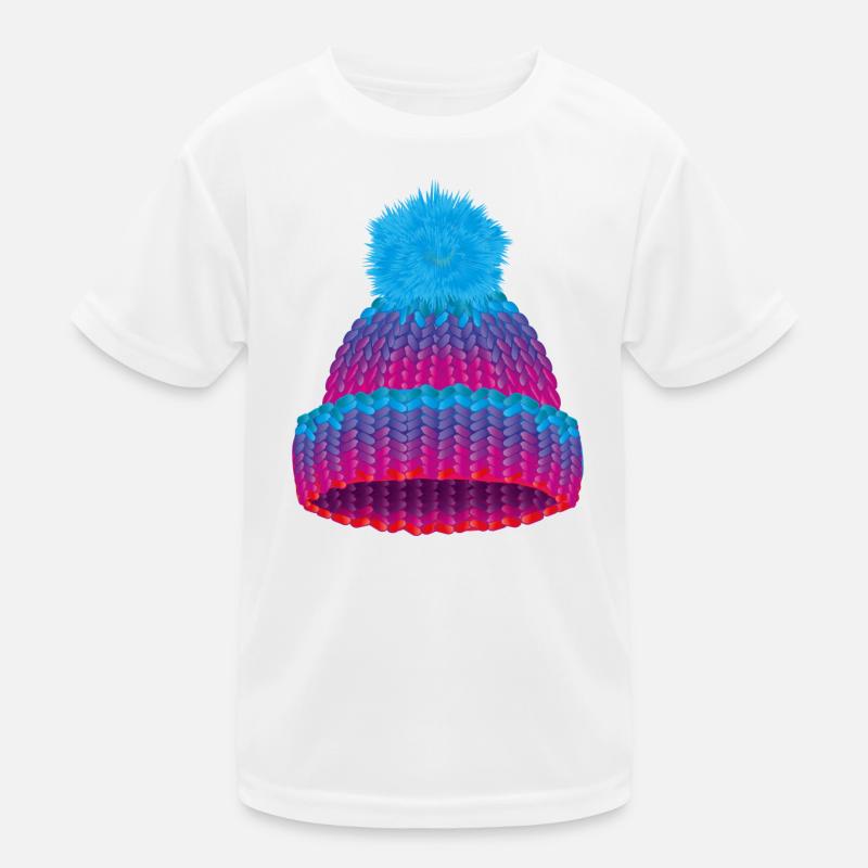 coloured beanie in knitted look with large pompom Kids Functional T-Shirt